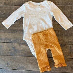 White Textured Bodysuit with Gold Leggings